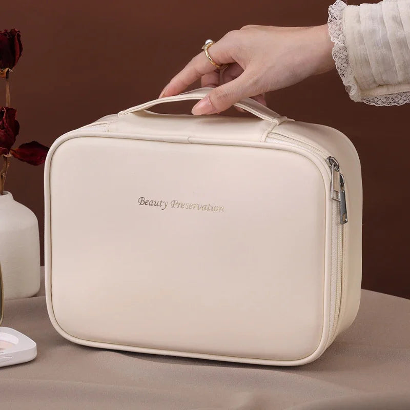 VELINIA Women's Cosmetic Bag | Large Capacity | Water-Repellent & Luxurious | PU Leather