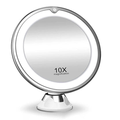 Lunora LED Makeup Mirror | 10x Magnification | 360° Rotating | Compact & Travel-Friendly