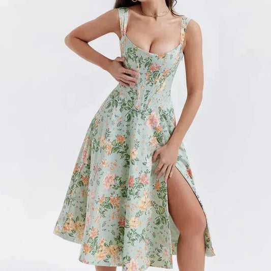 Eliza | Floral Corset Midi Dress