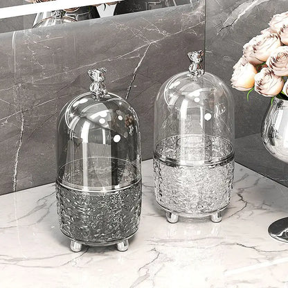 Lumora Makeup Brush Organizer with Lid | Dustproof & Rotatable | For Brushes, Lipsticks & Perfume | 360° Rotating | Silver/Gray