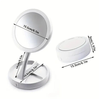 Glamora LED Travel Mirror | Dual-Sided & 10x Magnification | Foldable & Portable | With Accessory Compartment