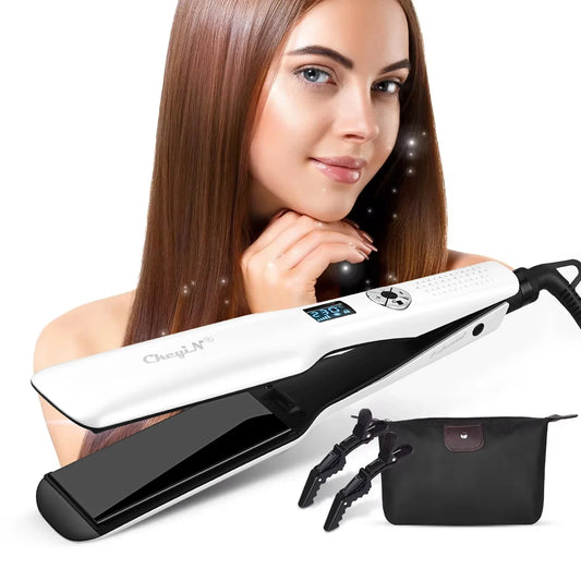 Titanium Flat Iron & Curling Styler Silkion Pro | Nano Titanium Plates & LCD Display | 45 cm | For Straight & Wavy Hair | Dual Voltage