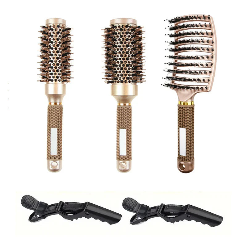 Round Brush Set GLOSSENTA | Ion-Ceramic & Boar Bristles | Anti-Frizz & Volume | Diameter 25–53 mm