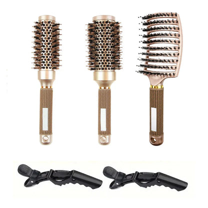 Round Brush Set GLOSSENTA | Ion-Ceramic & Boar Bristles | Anti-Frizz & Volume | Diameter 25–53 mm