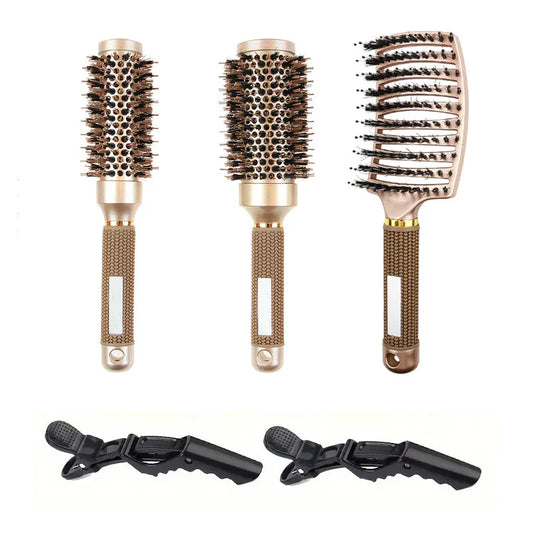 Round Brush Set GLOSSENTA | Ion-Ceramic & Boar Bristles | Anti-Frizz & Volume | Diameter 25–53 mm