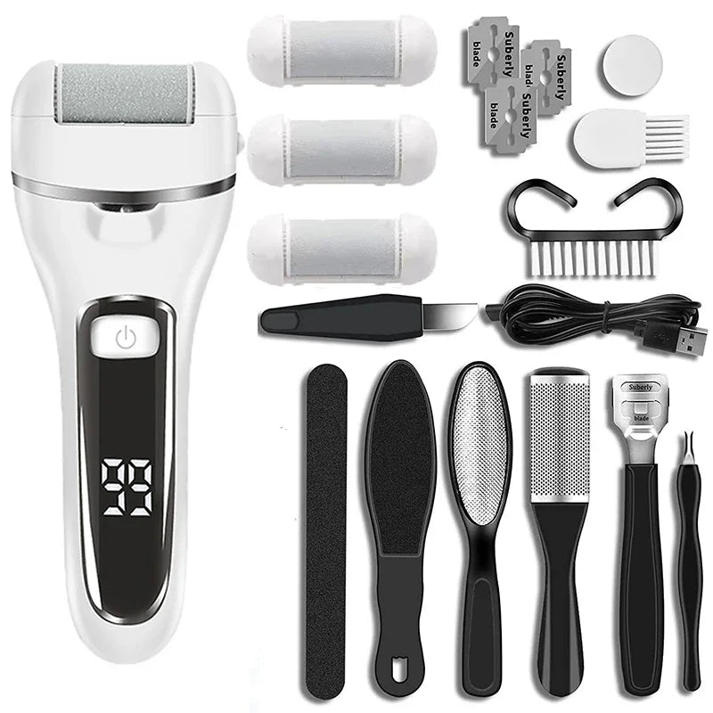 Pediluxe Pro Electric Callus Remover | With 3 Sanding Heads, LED & LCD Display | Rechargeable & IPX7 Waterproof | For Smooth & Well-Groomed Feet