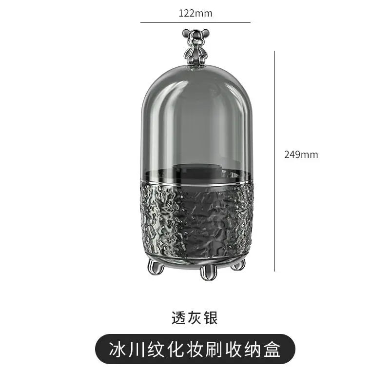 Lumora Makeup Brush Organizer with Lid | Dustproof & Rotatable | For Brushes, Lipsticks & Perfume | 360° Rotating | Silver/Gray