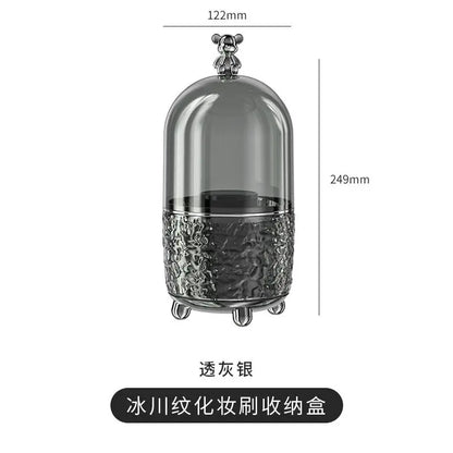 Lumora Makeup Brush Organizer with Lid | Dustproof & Rotatable | For Brushes, Lipsticks & Perfume | 360° Rotating | Silver/Gray