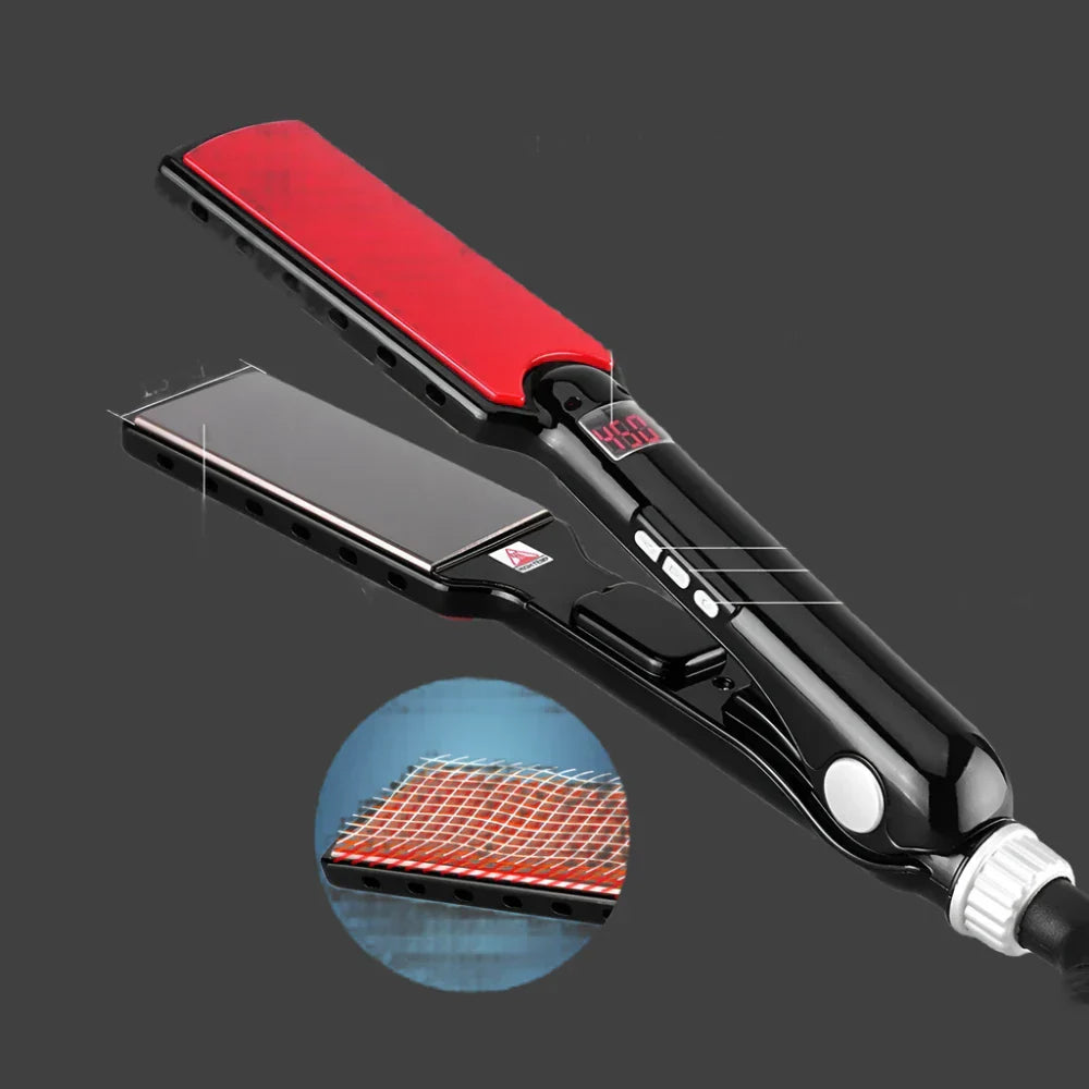 Flat iron TITANEA PRO | Wide nano-titanium plates | 50–249 °C | LED display & dual voltage | 25 × 4.3 × 3.5 cm
