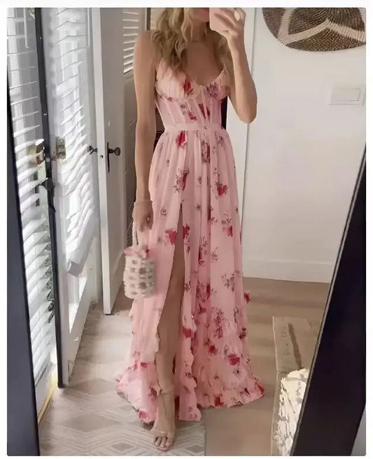 Reina | Elegant Floral Slit Maxi Dress